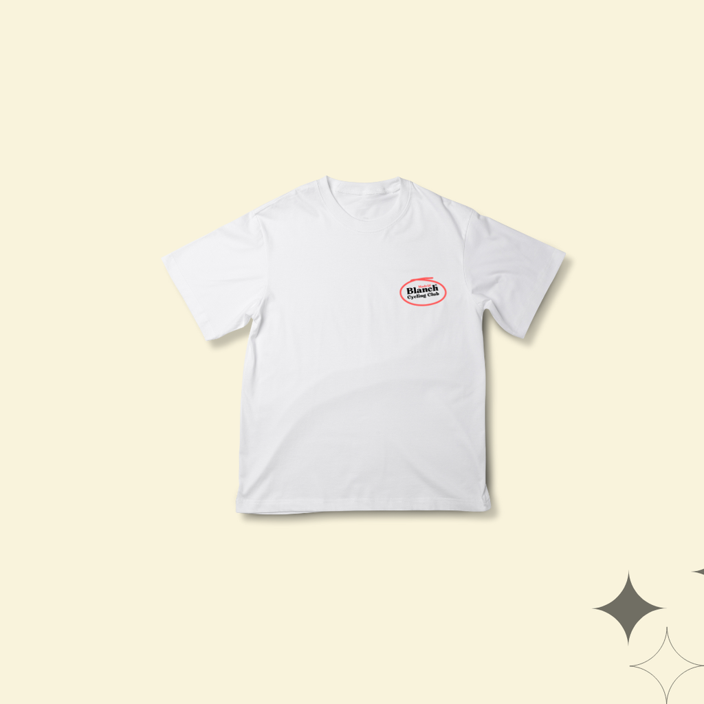 Camiseta Blanch Cycling Club “Bad Coffee, Boring Rides” — Blanca (Unisex)